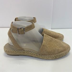 Steve Madden Lesko Espadrille Sandals Tan Leather Size 9.5 ankle buckle